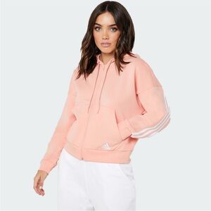Adidas Women’s Peach Cropped Zip-Up Hoodie | 3-Stripe | Size M | Excellent